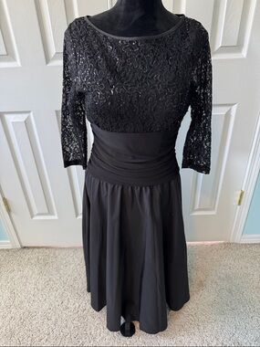 Jessica Howard Black Lace Bodice Three-Quarter Sleeve Fit & Flare Dress